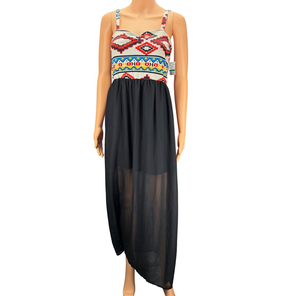 Chance or Fate Los Angeles Geometric Tribal Maxi Dress Black Southwest Print L
